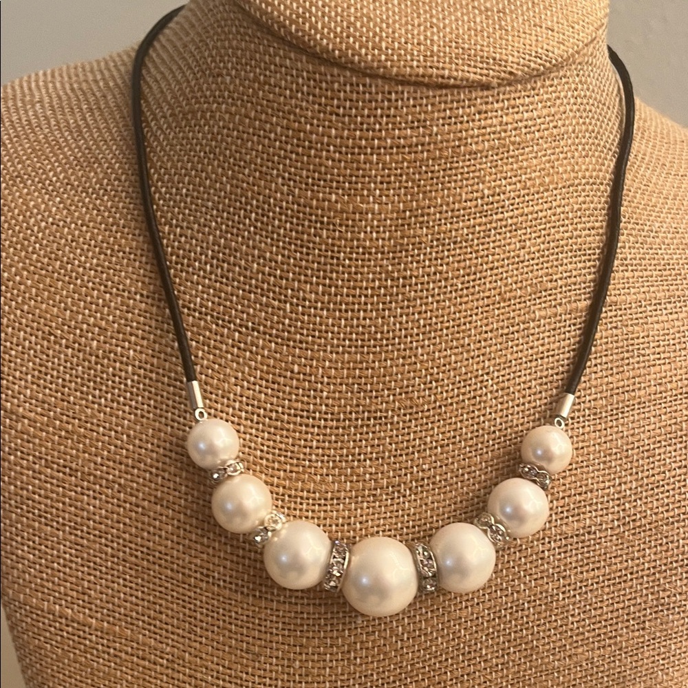 Faux Pearl Necklace with Silver Accents